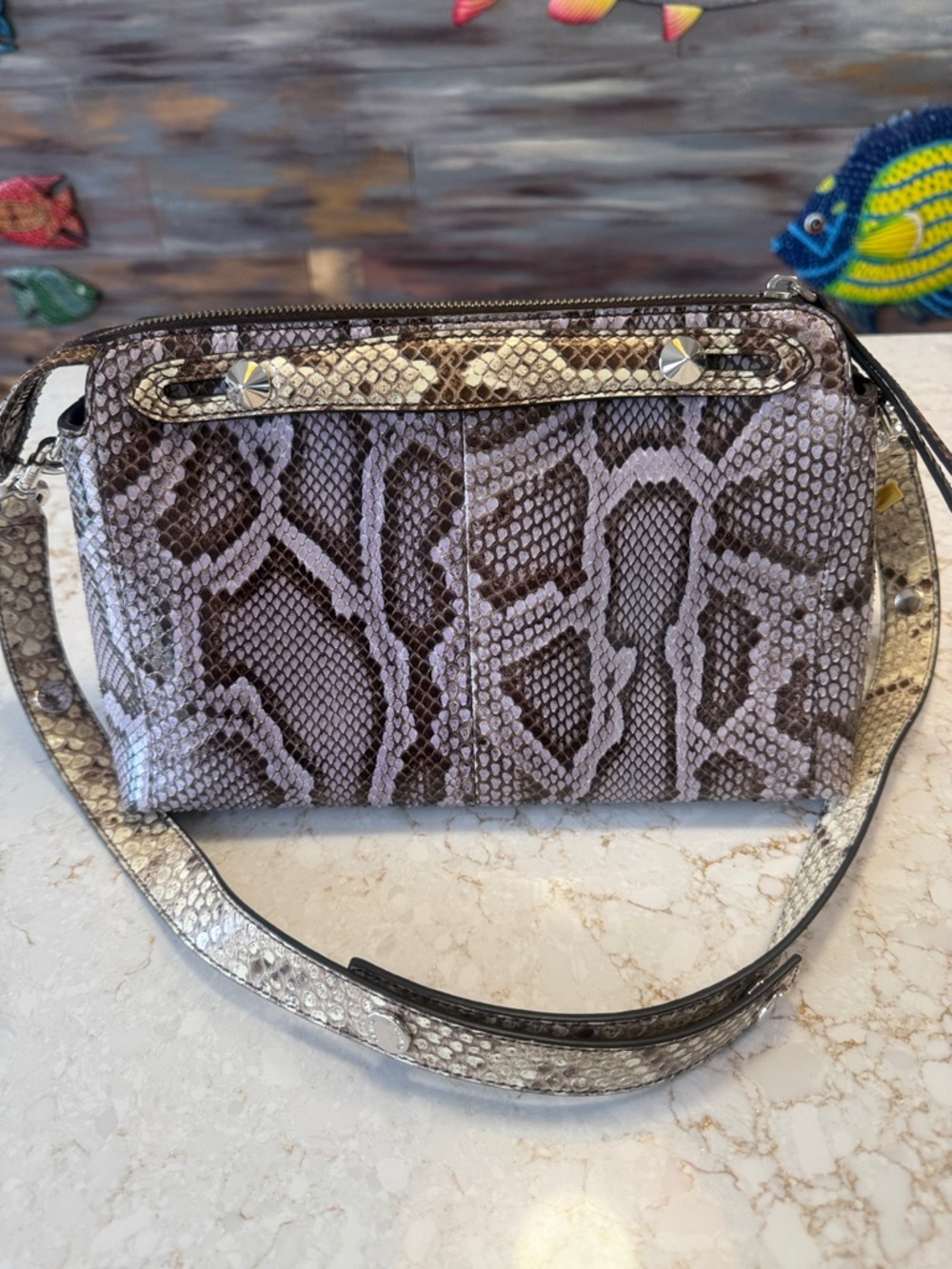 Fendi Snake Skin Shoulder Bag in Taupe and Grey
